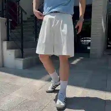 我是大卫 日系百搭轻薄透气高级感小众宽松五分裤休闲短裤 男女同款 白色