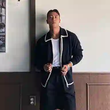 我是大卫 翻领条纹开衫宽松针织衫 男女同款 黑色