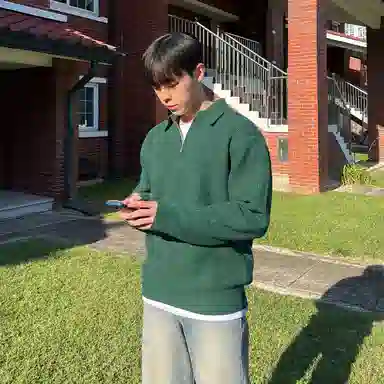 我是大卫 韩系高级感半拉链休闲百搭翻领长袖针织衫 男女同款