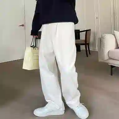 我是大卫 宽松纯色直筒休闲裤 男女同款 白色