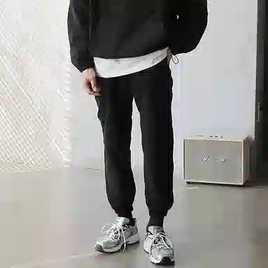 我是大卫 纯色宽松中腰束脚休闲裤 男女同款