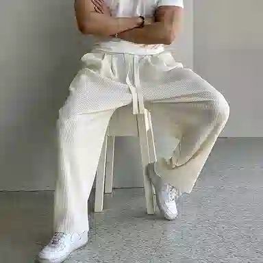 我是大卫 日系弹力慵懒感抽绳直筒阔腿休闲裤 男女同款