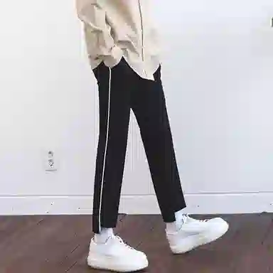 我是大卫 韩版潮流纯色百搭直筒学生宽松垂坠感休闲裤 男女同款 黑色