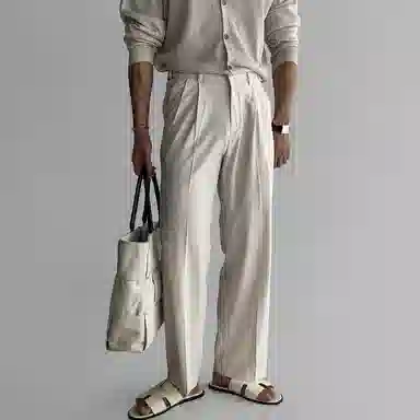 我是大卫 美式褶皱直筒侧边可调节腰带垂坠感免烫宽松休闲裤 男女同款