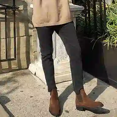 我是大卫 破洞设计高弹修身九分牛仔裤 男女同款 黑色