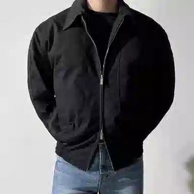 我是大卫 纯色拉链翻领休闲夹克外套 男女同款 黑色