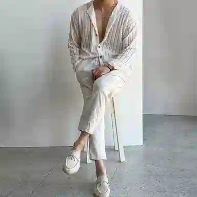 我是大卫 美式复古纯色缕空设计圆领单排扣长袖针织衫 男女同款