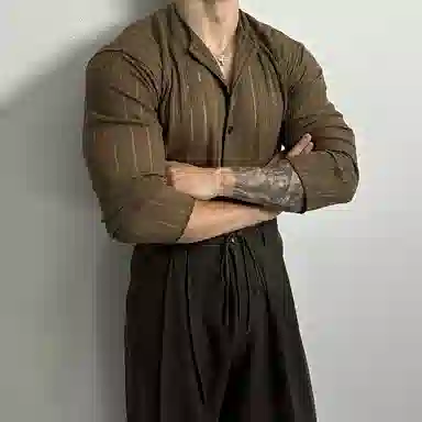 我是大卫 美式复古纯色缕空设计圆领单排扣长袖针织衫 男女同款