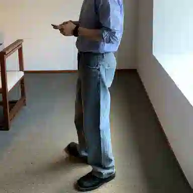 我是大卫 美式高街直筒阔腿百搭时尚宽松牛仔裤 男女同款 深蓝色