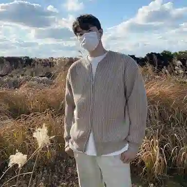 我是大卫 纯色休闲圆领拉链开衫针织衫 男女同款