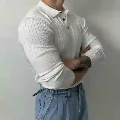 我是大卫 纯色翻领套头休闲百搭长袖针织衫 男女同款