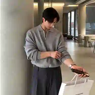 我是大卫 韩系高级感半拉链休闲百搭翻领长袖针织衫 男女同款