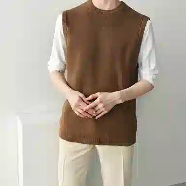 我是大卫 圆领无袖韩版宽松纯色坎肩针织衫 男女同款