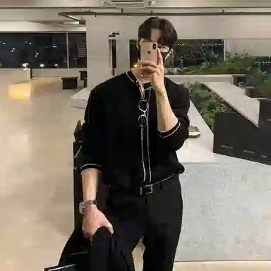 我是大卫 撞色复古不规则休闲单排扣开衫宽松针织衫 男女同款