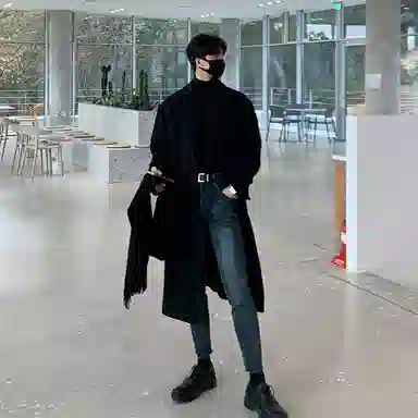 我是大卫 毛呢纯色中长款高级感保暖加厚韩版休闲外套大衣 男女同款