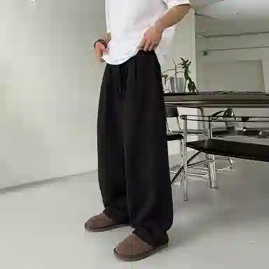 我是大卫 纯色百搭抽绳宽松直筒休闲裤 男女同款