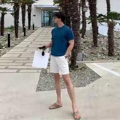 我是大卫 纯色直筒百搭简约四分休闲短裤 男女同款