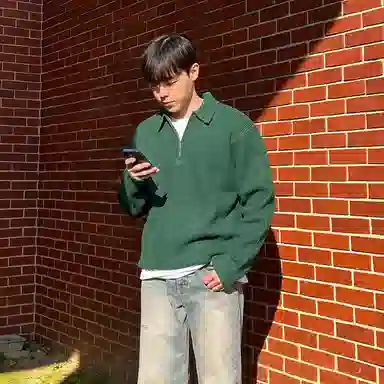 我是大卫 韩系高级感半拉链休闲百搭翻领长袖针织衫 男女同款