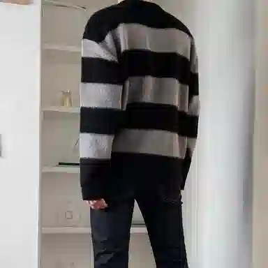 我是大卫 小众设计感百搭韩版高级感时尚休闲宽松针织衫 男女同款 黑灰条纹