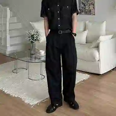 我是大卫 纯色简约垂坠感直筒宽松百搭休闲裤 男女同款