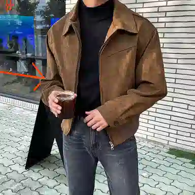 我是大卫 美式复古麂皮绒美拉德短款机车飞行夹克外套 男女同款