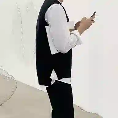 我是大卫 个性百搭纯色无袖韩版坎肩针织衫 男女同款 黑色