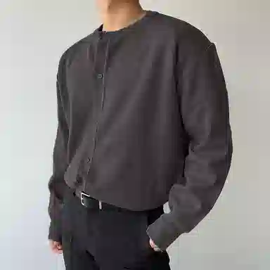 我是大卫 单排扣休闲纯色宽松开衫打底针织衫 男女同款