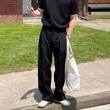 我是大卫 纯色简约宽松垂感直筒休闲裤 男女同款 黑色