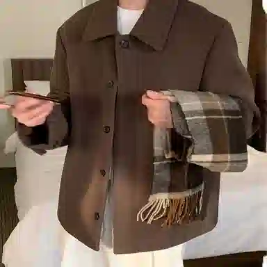 Wo Shi Da Wei Retro Wool Coat Deep Brown