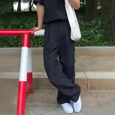 我是大卫 美式工装直筒垂感阔腿宽松休闲裤 男女同款 黑色