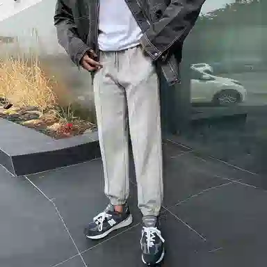 我是大卫 韩版潮牌时尚宽松透气简约纯色百搭束脚休闲裤 男女同款 灰色