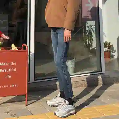 我是大卫 修身直筒中腰拉链牛仔裤 男女同款 蓝色