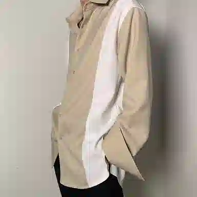 我是大卫 拼色轻薄透气个性宽松长袖衬衫 男女同款