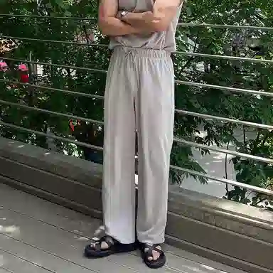 我是大卫 潮牌宽松竖纹设计高级感休闲裤 男款 浅灰色