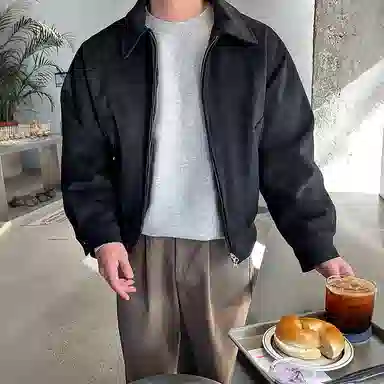 我是大卫 美式复古麂皮绒美拉德短款机车飞行夹克外套 男女同款