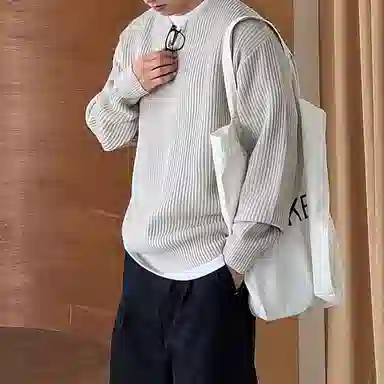 我是大卫 港风复古简约百搭圆领半拉链宽松针织衫 男女同款