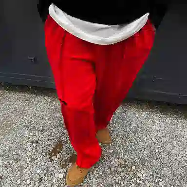 我是大卫 纯色宽松韩版破洞百搭痞帅垂感高街直筒休闲裤 男款 红色