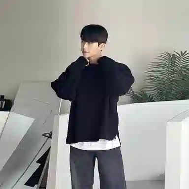 我是大卫 纯色简约慵懒感韩版宽松休闲长袖针织衫 男女同款