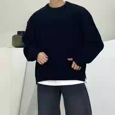 我是大卫 纯色简约慵懒感韩版宽松休闲长袖针织衫 男女同款