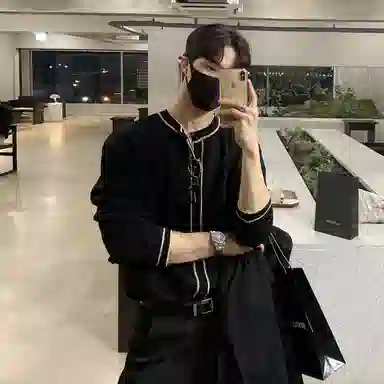 我是大卫 撞色复古不规则休闲单排扣开衫宽松针织衫 男女同款