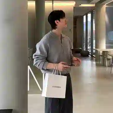 我是大卫 韩系高级感半拉链休闲百搭翻领长袖针织衫 男女同款