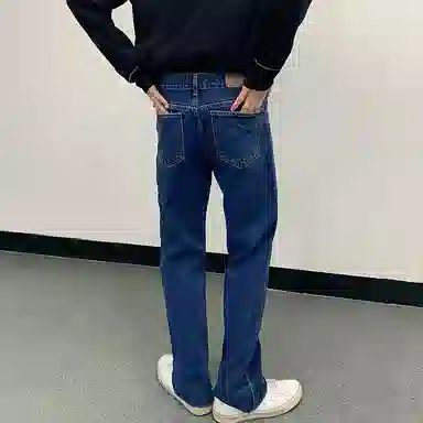 我是大卫 宽松坠感直筒中腰牛仔裤 男女同款 深蓝色