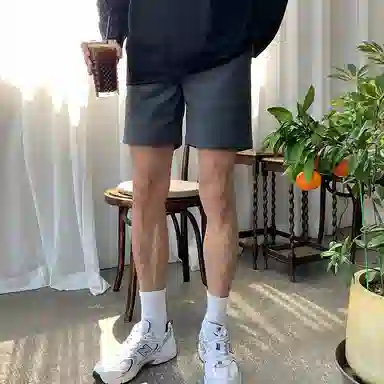 我是大卫 纯色运动直筒宽松五分休闲短裤 男款