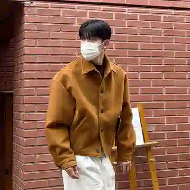 我是大卫 韩系宽松日系毛呢加厚落肩单排扣夹克 男款