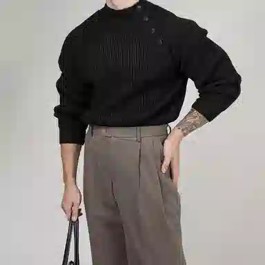 我是大卫 纯色半高领插肩袖套头针织衫 男女同款