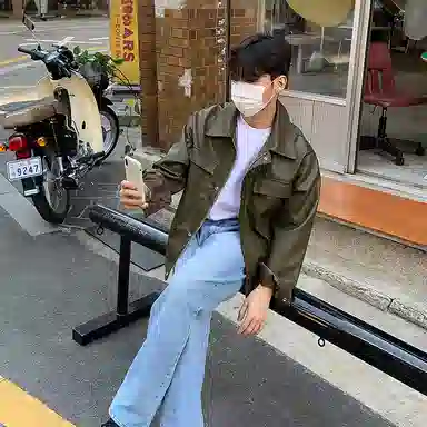 我是大卫 多口袋亮面立领复古简约工装飞行员夹克 男女同款