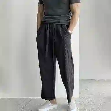 我是大卫 日系弹力慵懒感抽绳直筒阔腿休闲裤 男女同款