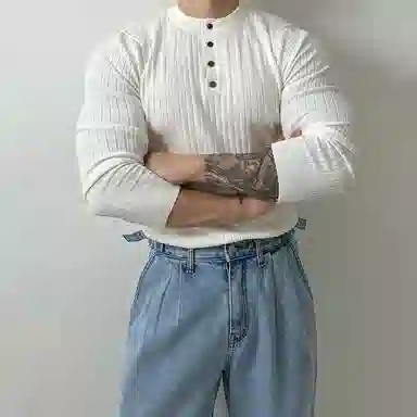 我是大卫 美式圆领纯色修身打底针织衫 男女同款