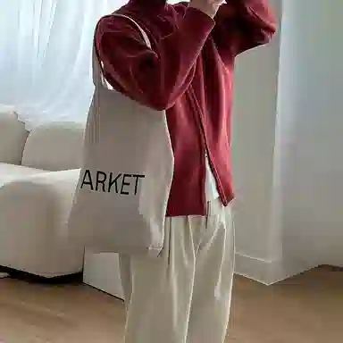 我是大卫 美式立领双拉链开衫长袖针织衫 男女同款 红色