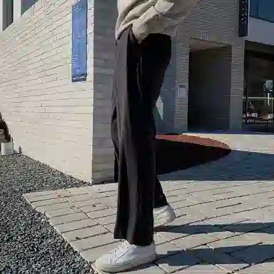 我是大卫 纯色简约合身中腰直筒休闲裤 男女同款